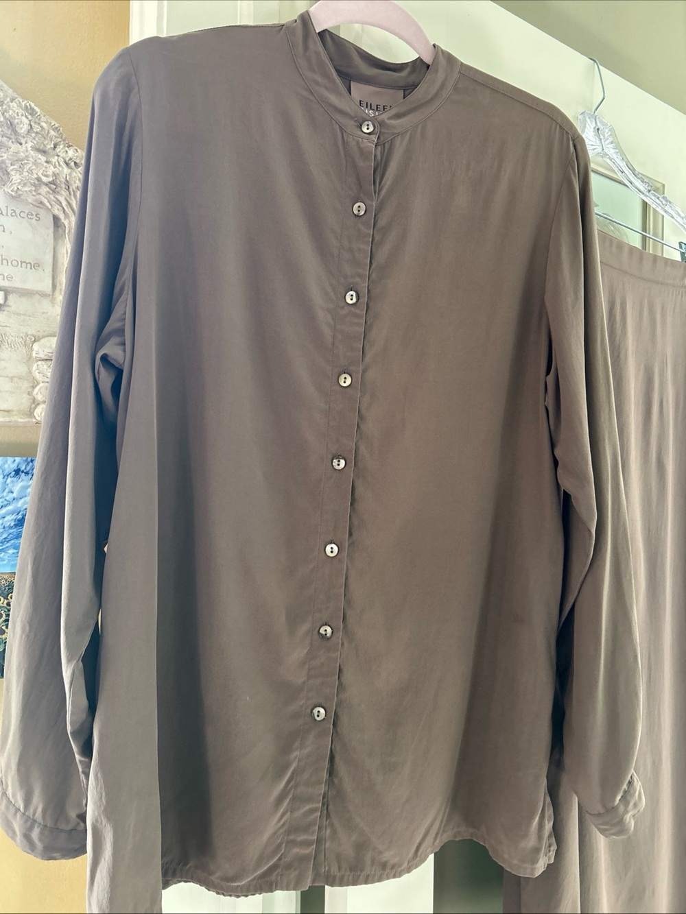 EILEEN FISHER NY TAUPE 100% SILK LONG TUNIC WRAP SKIRT SUIT SZ S/M EXCELLENT - Picture 6 of 12
